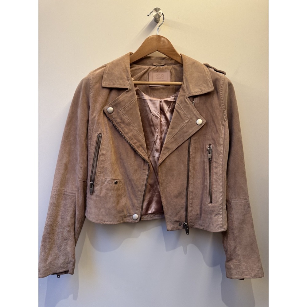 BLANK NYC Suede Jacket Womens Small Moto Biker Zip Cropped Suede Dusty Rose Pink - Picture 2 of 4